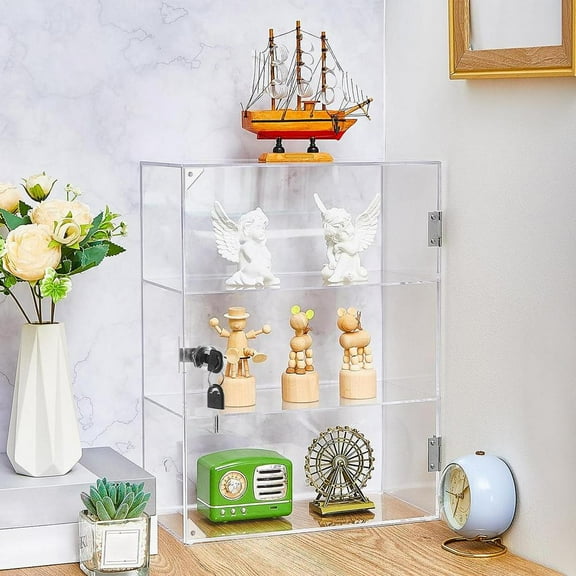 WAASOSCON 3-Tier Transparent Acrylic Display Case with Lock and Keys, Ideal for Showcasing Collectibles, Souvenirs, and Dolls on Countertops at Home or Trade Shows