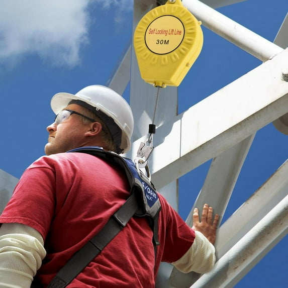 WAASOSCON 30-Meter (98FT) Fall Arrester with Auto-Locking Mechanism, Alloy Steel Hook, and Retractable Lifeline, 330Lbs Capacity Fall Protection Device for Roofing and High-Altitude Work