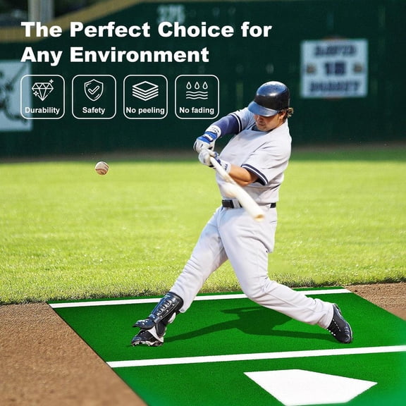 WAASOSCON 3x1.16m/10x3.8 Ft Anti-Slip Baseball Turf with Home Plate, Baseball Practice Mat for Hitting Training, Green