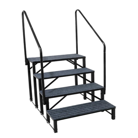 WAASOSCON 4 Steps Black RV Steps with 2 Handrails, Carbon Steel, 440lb High Load-Bearing Capacity
