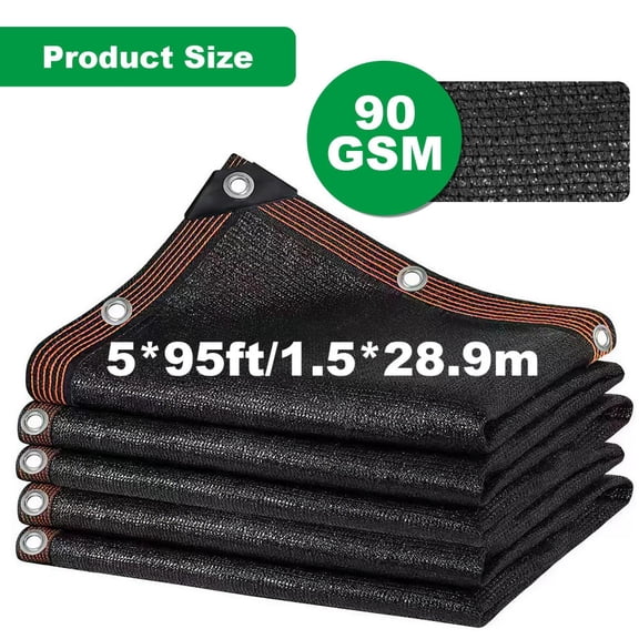 WAASOSCON 5x95ft Black Privacy Fence Screen 90GSM UV-Resistant Polyethylene Sunshade for Balcony/Backyard Wind Protection, UV Blocking Hedge Cover
