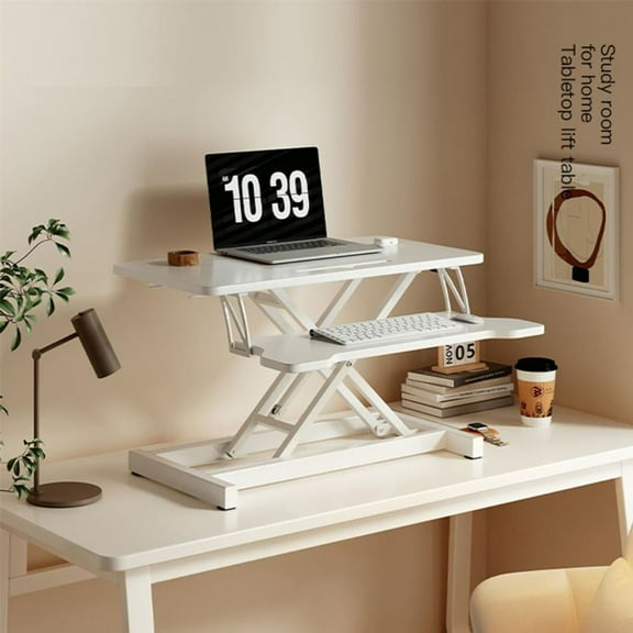 WAASOSCON Adjustable Standing Desk Converter, 38-Inch Wide 2-Monitor Riser with Manual Pneumatic Spring, Keyboard Tray, and 18.5-Inch Height Adjustment for Home and Office Use