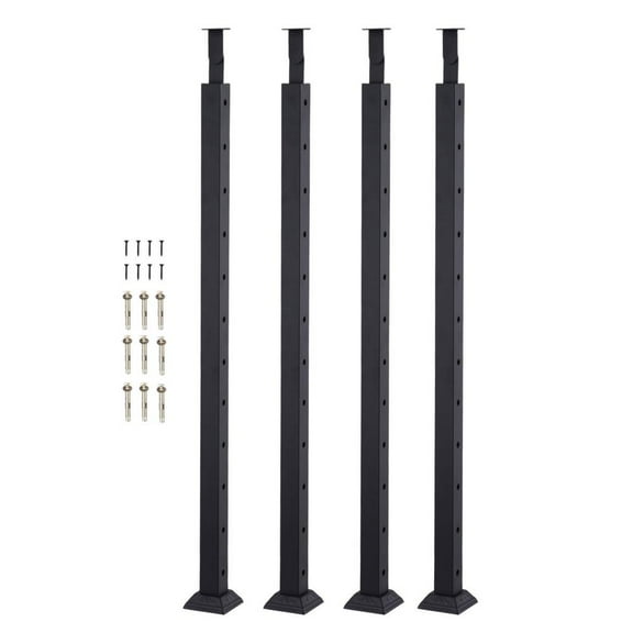 WAASOSCON Cable Deck Railing Kit 4PCS Fixed Top Mount Handrail Post Adjustable Lines Post Cable Railing Post with Black Finish Black Stair Railing System Kit for Courtyard intelligent