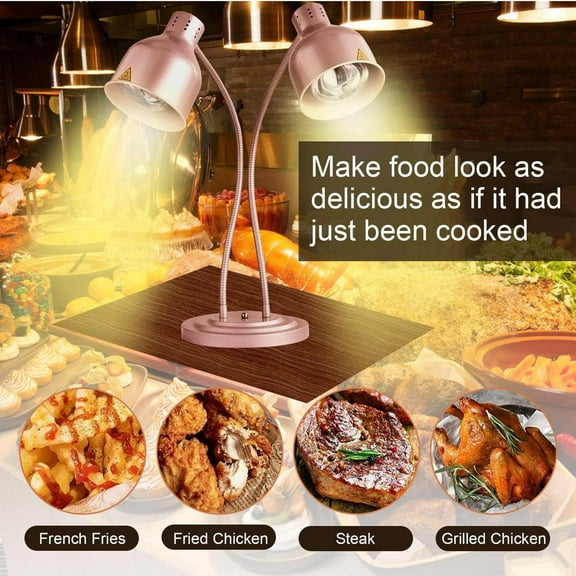 WAASOSCON Double-Head Commercial Food Heat Lamp, 500W Adjustable Buffet Warmer with 360° Hose for Restaurants & Cafeterias