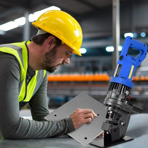 WAASOSCON Electric Hydraulic Hole Puncher, 110V Hydraulic Punching Tool with 5 Dies, and Safety Valve, for Iron, Copper, Aluminum, and Angle Steel Plates, Portable and Compact Design