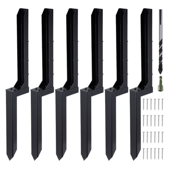 WAASOSCON 6 Pack Fence Post Anchsor Kit, Heavy Duty Steel Fence Post Repair Stakes, Fence Post Ancshor Ground Spike for Repairing Tilted Broken Wooden Fence Post, Black