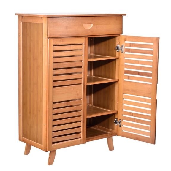 WAASOSCON Freestanding 4-Layer Shoe Organizer, Wood Composite 12-Pair Capacity Shoe Storage Cabinet