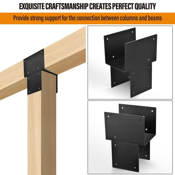 WAASOSCON Galvanized Steel Pergola Kits 4Pcs, Heavy Duty Wooden Lintel Brackets for Patio Posts, Black Deck Hardware