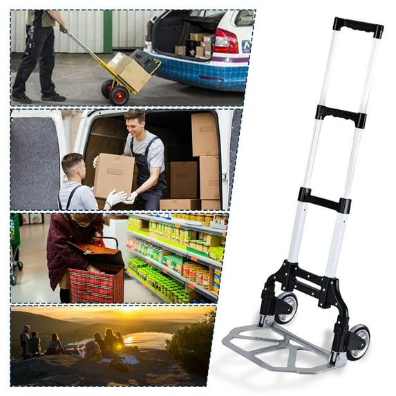 WAASOSCON Hand Truck | Thickened Push Manual Trolley | Foldable Portable Cart with Rubber Wheels, Multi-purpose Mobility Trolley for Warehouse, Supermarket, Garden