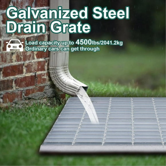 WAASOSCON Heavy Duty Galvanized Steel Yard Drain Cover, Silver Square Sewer Grate for Driveway Garage Outdoor Drainage, B125 Channel Grille, 19.7x19.7 Inch