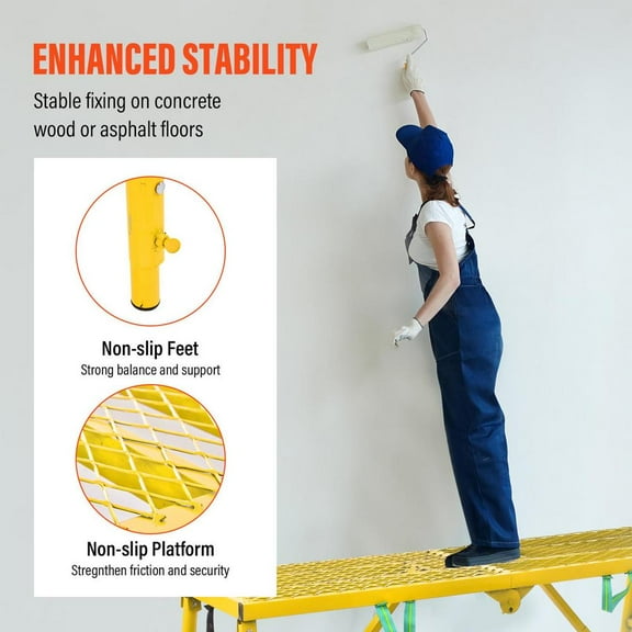 WAASOSCON Heavy Duty Scaffolding Ladder, 771Lbs Capacity Adjustable Work Platforms, 27.6-45.7Inch Foldable Drywall Stool for Painting