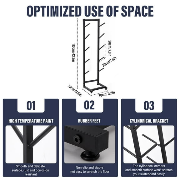 WAASOSCON Heavy-Duty Snowboard Rack 5-Tier Vertical Organizer, 43.3x11.8 Inch Metal Board Display for Surf/Skate Gear
