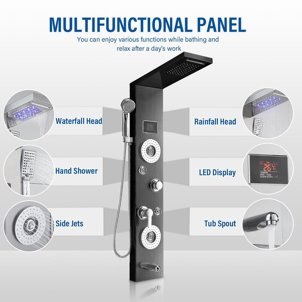 Led Shower Panel Led System WAASOSCON LED Shower Panel Tower System 5-Function Rainfall & Waterfall ...