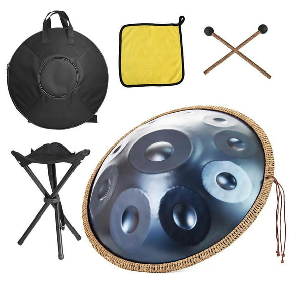 WAASOSCON Music Handpan 18 Inches Classic 9-Note G Minor Hand Pan With Drum Storage Bag Mallet Braid Stand Sound Stickers Cleaning Cloth for Children Adults lovable