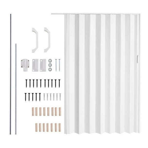 WAASOSCON PVC Accordion Sliding Door with Hardware Handle Lock, 60x80 Inch White Folding Door for Home Indoor Bathroom