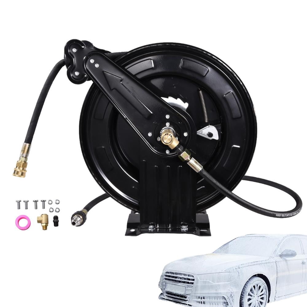 WAASOSCON Pressure Washing Hose Reel 3/8inch X 50 FT Heavy Duty Garden Hose Reel Auto-Retractable Hose Reel Steel Arm 4000 PSI Hose Reel For Easy Watering Of Garden Or Yard very well