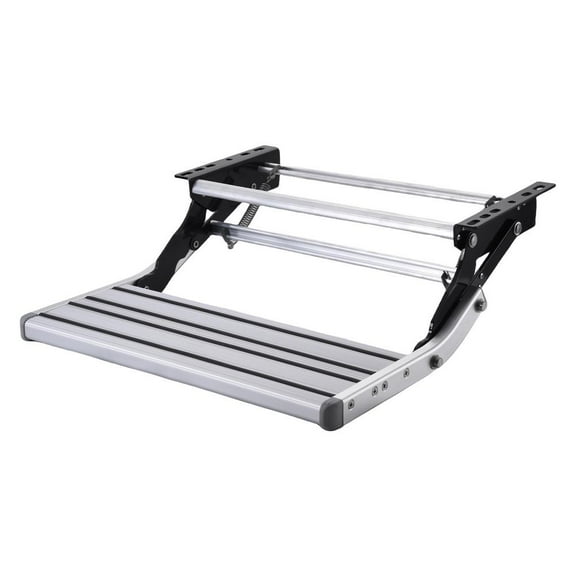 WAASOSCON RV Single Folding Step Aluminum Single Manual Step 19" Double Manual RV Step Assembly, 7" Rise, 330 lbs. Anti-Slip Steps, Compact One-Hand Expand or Collapse, Black Powder Coat