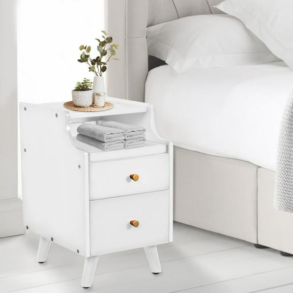 WAASOSCON Solid Wood Bedside Table & Compact Storage Cabinet, 7.9x19.7 Inch Multi-Surfaces Nightstand for Bedroom, Office