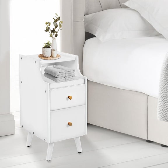 WAASOSCON Solid Wood Bedside Table & Compact Storage Cabinet, 7.9x19.7 Inch Multi-Surfaces Nightstand for Bedroom, Office