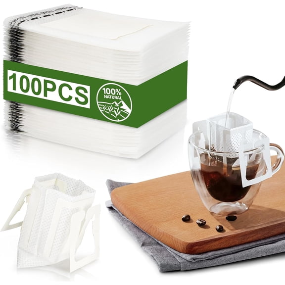 WAAYEE 100Pcs Portable Coffee Filter Paper Bag - Hanging Ear Drip Coffee Bags Single Serve Disposable Pour Over Filter Bag for Camping, Backpacking, Travel, Office, Home, Outdoor and on the go