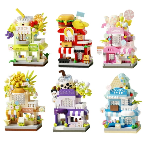 WAAYEE 6PCS Cute Double-Layer Store Micro Building Blocks Set - Street View Cute Mini DIY Desktop Ornament, Perfect Gift for Festival, Valentine’s Day & Brick Lovers