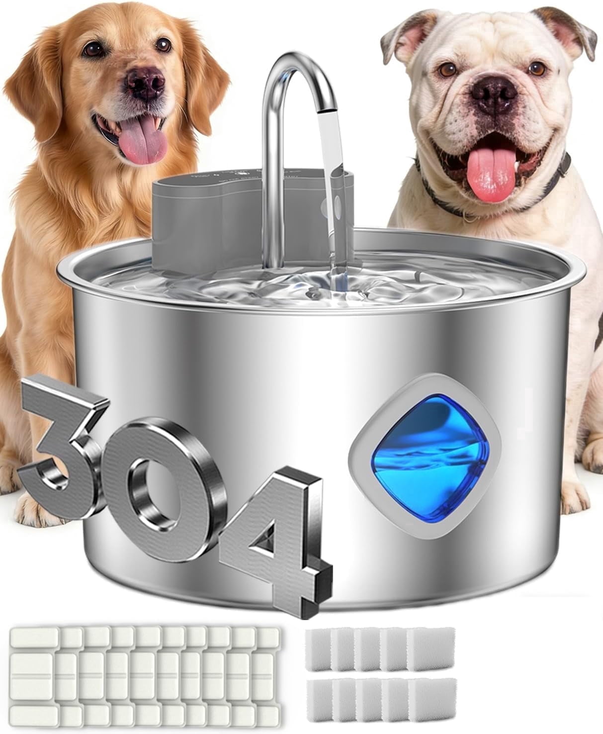 WAAYEE Motion‑Sensor Cordless Dog Water Fountain, 3.2L Rechargeable Pet Water Bowl, 3 Smart Dispensing Modes, Quad Filtration & Continuous Water Flow, Stainless Steel Easy‑to‑Clean, Quiet Pump