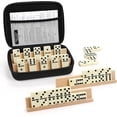 thumbnail image 1 of WAAYEE Double Six Dominoes Travel Set - 28 Tiles with 4 Wooden Tile Holders & Portable Case, Ideal for Adults & Family Game Nights, 1 of 9