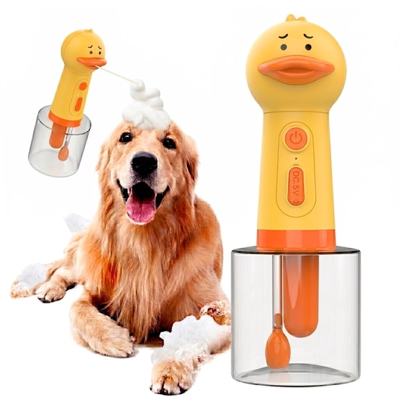 WAAYEE Electric Dog Cleaning Foam Machine – Automatic Dog Soap Dispenser for Bathing, IPX7 Waterproof Dog Bath Supplies Suitable for Dogs, Yellow