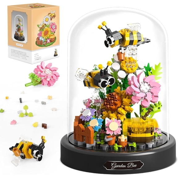 WAAYEE Mini Bee Flower Bouquet Building Blocks Set - Adult Botanical & Animal Collection, Ideal Valentine's Day Gift for Her Mom Women Wife Girlfriend