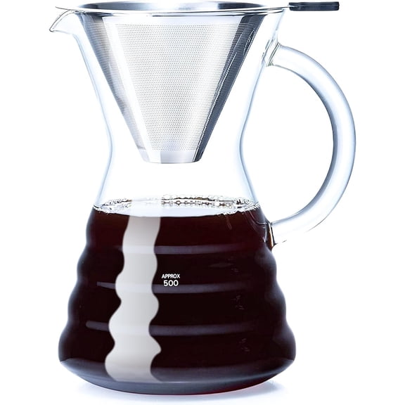 WAAYEE Pour Over Coffee Maker with Permanent Stainless Filter 27 fl oz, Thickened Heat-Resistant Borosilicate Glass Dripper Coffee Brewer, Stovetop Safe