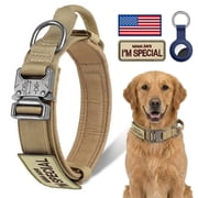 WAAYEEPAL Heavy Duty Nylon Dog Collar, Adjustable Training Collar with Control Handle, Sturdy Metal Buckle and AirTag Holder for Medium and Large Dogs (XL, Khak