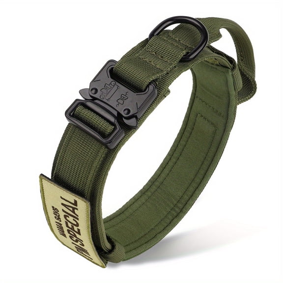 WAAYEE Tactical Dog Collar With a Badge - Heavy Duty Handle Tactical Dog Collar | Ultimate Control and Comfort for Medium and Large Dogs