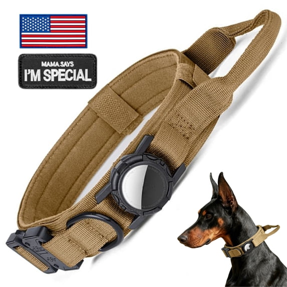 WAAYEE Upgraded Tactical AirTag Dog Collar - Heavy Duty, Adjustable Training Dog Collar with AirTag Holder, Control Handle and Quick-Release Buckle for Medium and Large Dogs(Airtag Not Included)