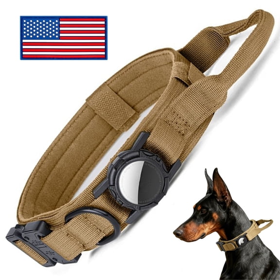 WAAYEE Upgraded Tactical AirTag Dog Collar - Heavy Duty, Adjustable Training Dog Collar with AirTag Holder, Control Handle and Quick-Release Buckle for Medium and Large Dogs(Airtag Not Included)