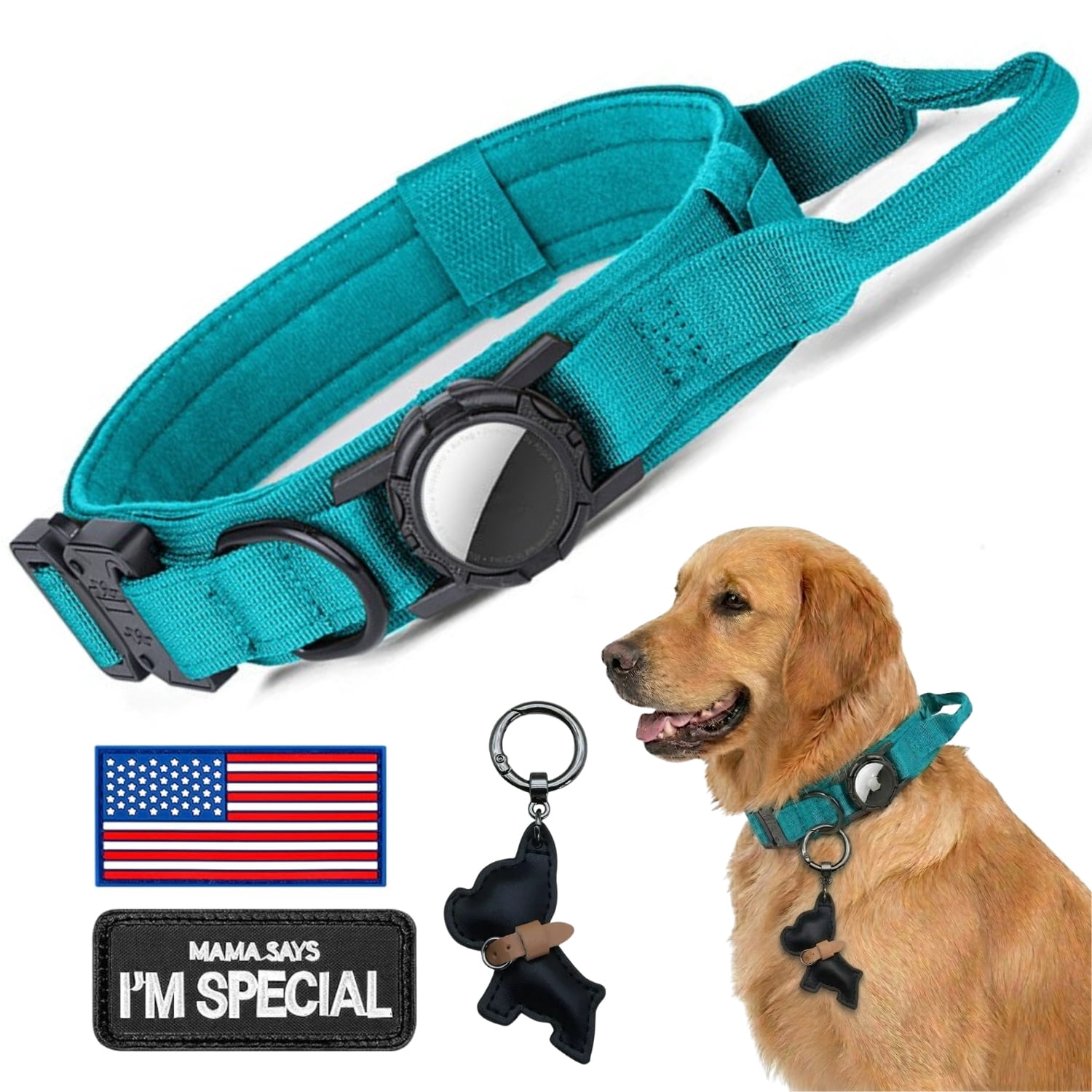 WAAYEEPAL Upgraded Tactical AirTag Dog Collar for Medium Large Dogs - Heavy Duty Adjustable with AirTag Holder (AirTag Not Included)