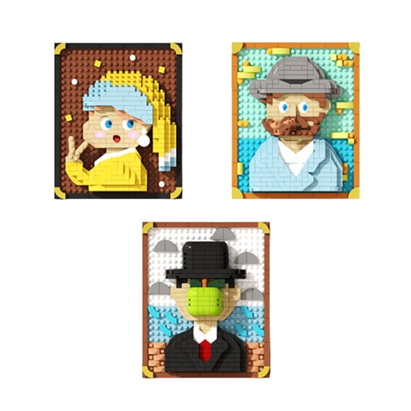 WAAYEEPAL 3 Pcs Pixel Painting Mini Building Blocks Frame Set, DIY Assembled Wall Mount & Tabletop Decor Frame