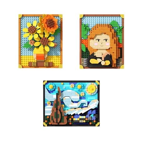 WAAYEEPAL 3PCS Pixel Art Mini Building Blocks Picture Frame, Wall & Tabletop Ornament, Birthday Gift