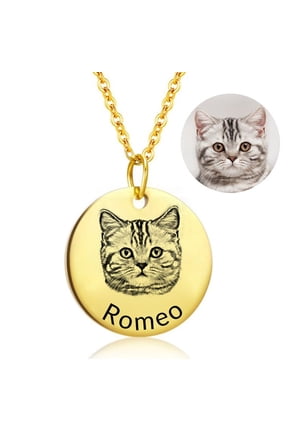 Custom Pet Portrait Necklace Personalized Photo Engraved Dog and Cat Memorial Jewelry