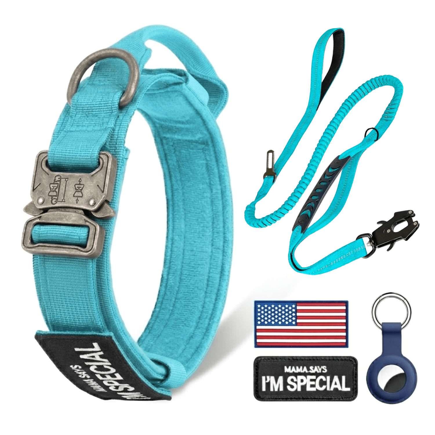 WAAYEEPAL Heavy Duty Nylon Dog Collar Leash Set, Adjustable Training Collar with Control Handle, AirTag Holder & Sturdy Metal Buckle for Medium Large Dogs (L, Blue)