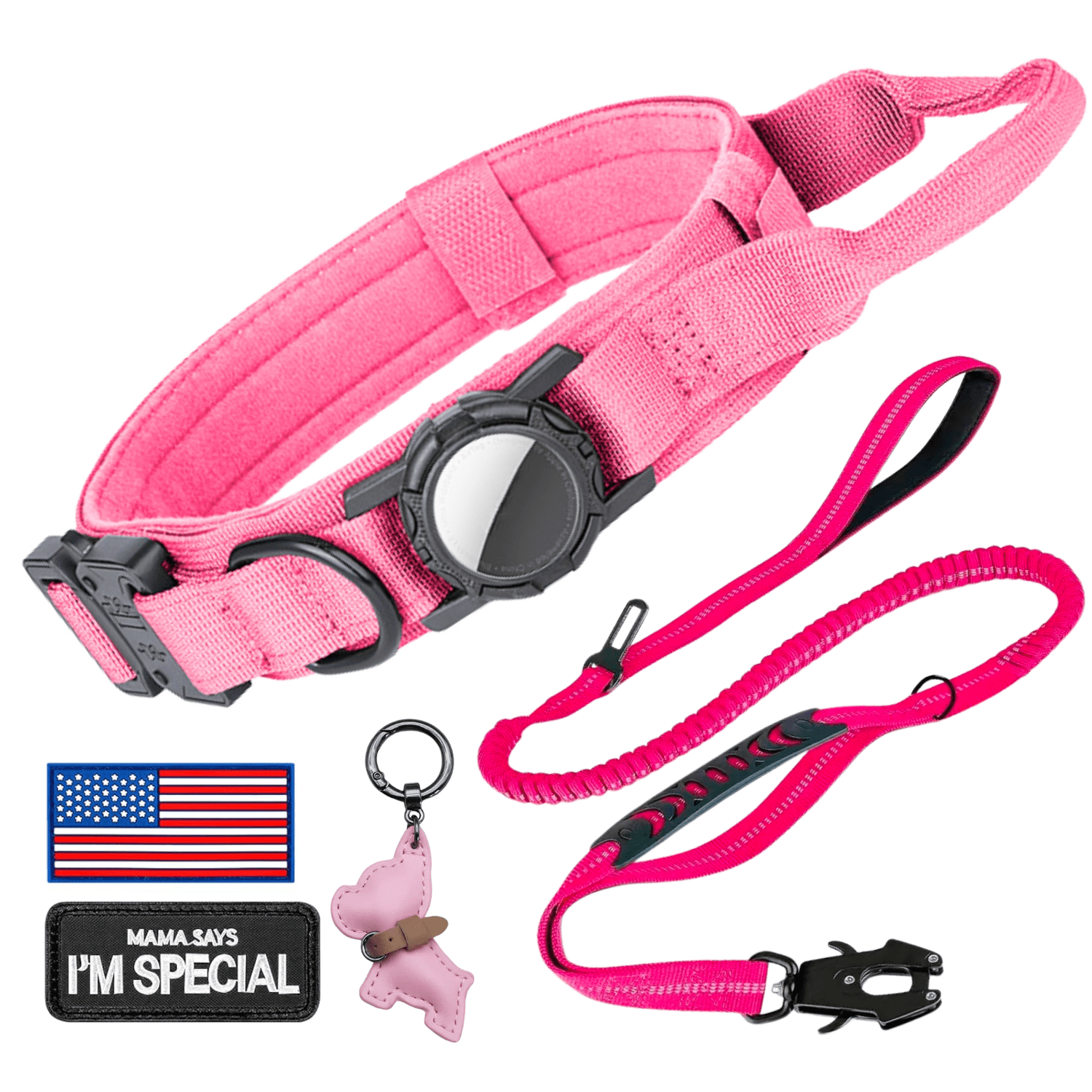 WAAYEEPAL Heavy Duty Tactical AirTag Dog Collar & Leash Set, Adjustable AirTag Holder Collar for Medium Large Dogs, AirTag Not Included