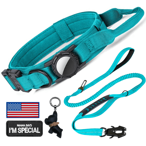 WAAYEEPAL Heavy Duty Tactical AirTag Dog Collar & Leash Set, Adjustable AirTag Holder Collar for Medium Large Dogs, AirTag Not Included