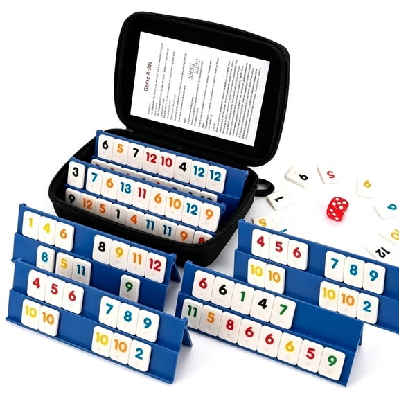 WAAYEEPAL Mini Travel Rummy Cube Game - 6 Players, Portable Rummy Game Set with 160 Tiles & 6 Holders, Small Classic Family Strategy Board Game for Adults & Family