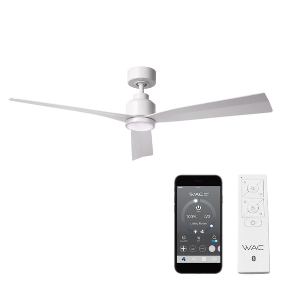 WAC Clean 52" Matte White Dimmable LED Smart Ceiling Fan with Remote Control