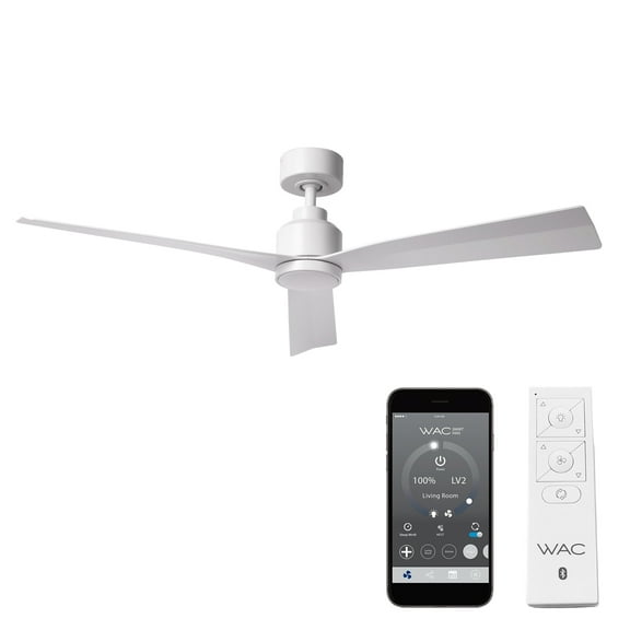 WAC Clean 52" Matte White Smart Ceiling Fan with Remote Control