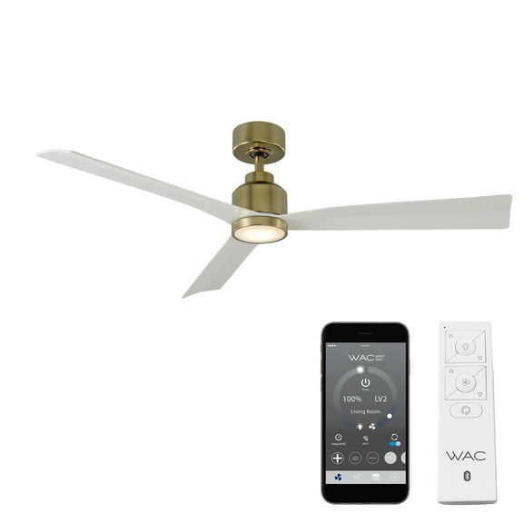 WAC Clean 52" Soft Brass/Matte White Dimmable LED Smart Ceiling Fan with Remote Control
