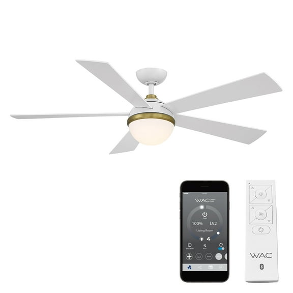 WAC Eclipse 54" Matte White/Soft Brass Integrated LED Smart Ceiling Fan with Remote Control