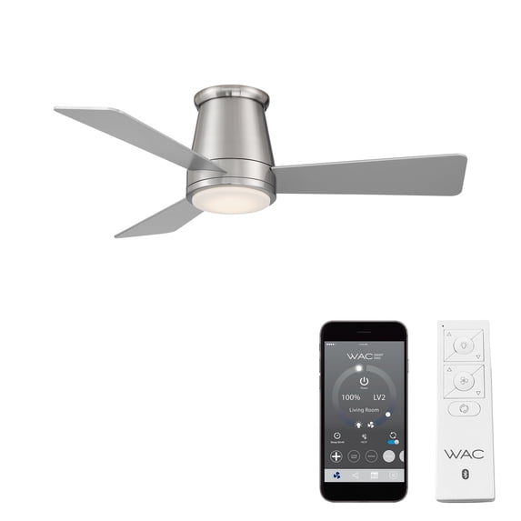 WAC Hug 44" Brushed Nickel Dimmable LED Smart Flush Mount Ceiling Fan with Remote Control