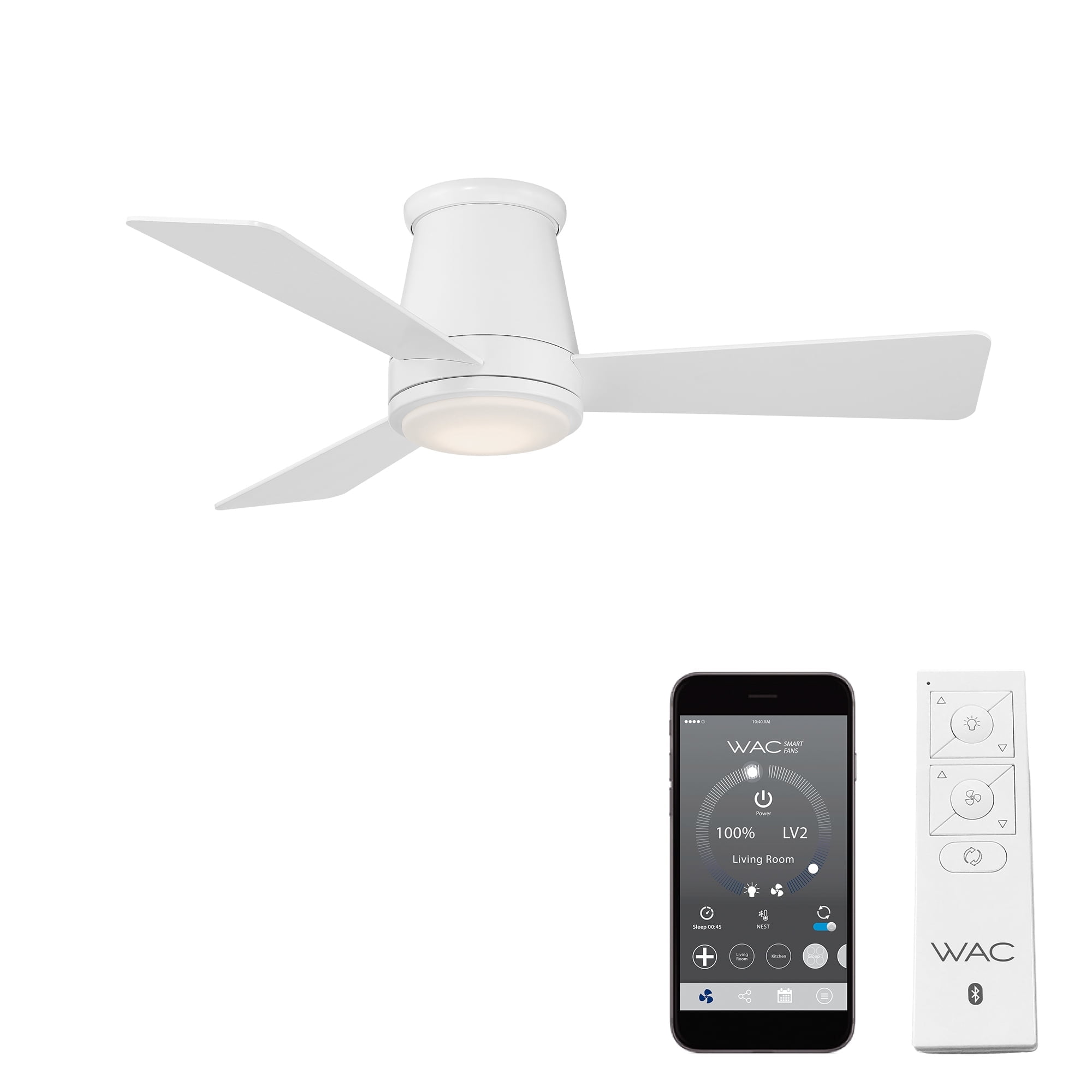 WAC Hug 44" Matte White Dimmable LED Smart Flush Mount Ceiling Fan with Remote Control