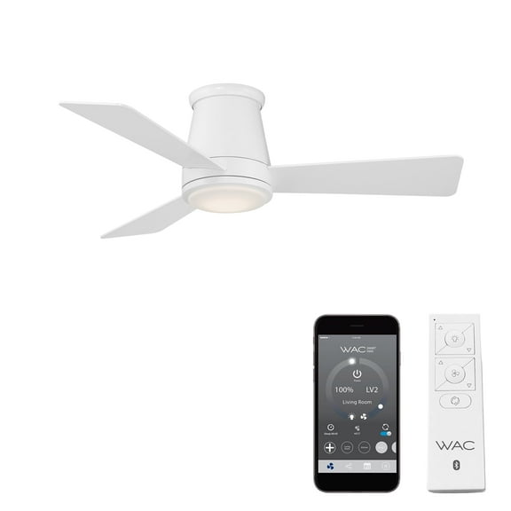 WAC Hug 44" Matte White Dimmable LED Smart Flush Mount Ceiling Fan with Remote Control