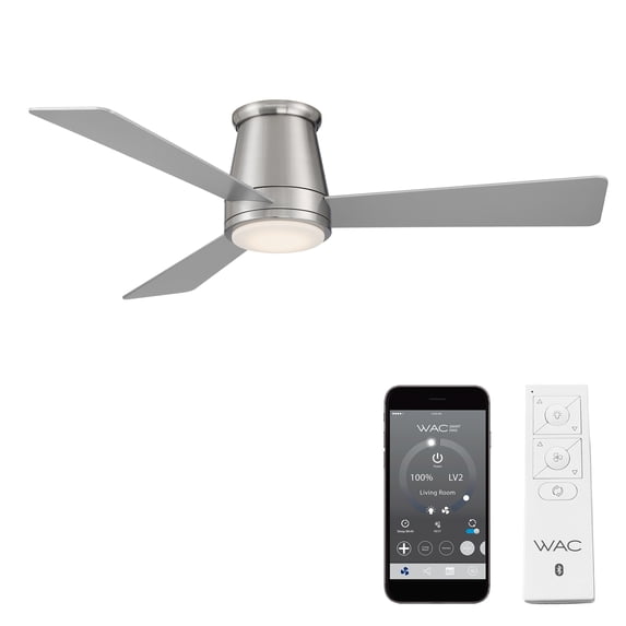 WAC Hug 52" Brushed Nickel Dimmable LED Smart Flush Mount Ceiling Fan with Remote Control